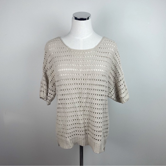 Rock & Republic Tops - Rock & Republic Tan Brown Crochet Knit Short Sleeve Linen Blend Top Small Women